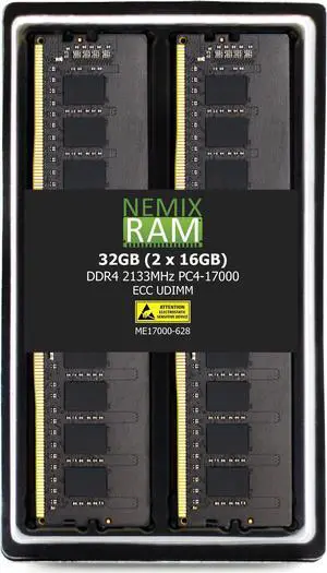 NEMIX RAM 32GB (2X16GB) DDR4 2133MHZ PC4-17000 2Rx8 1.2V 288-PIN ECC UDIMM Unbuffered Memory KIT