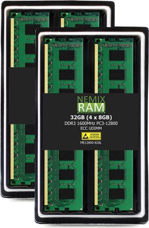 NEMIX RAM 32GB (4X8GB) DDR3 1600MHZ PC3-12800 2Rx8 1.35V 240-PIN ECC UDIMM Unbuffered Memory KIT