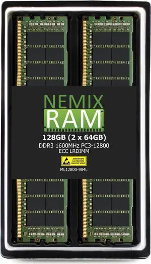 NEMIX RAM 128GB (2X64GB) DDR3 1600MHZ PC3-12800 8Rx4 1.35V 240-PIN ECC LRDIMM Load Reduced Server Memory KIT