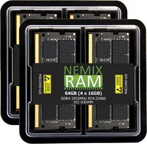 NEMIX RAM 64GB (4X16GB) DDR4 2933MHZ PC4-23400 2Rx8 1.2V 260-PIN ECC SODIMM KIT
