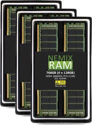 NEMIX RAM 768GB (6X128GB) DDR4 2666MHZ PC4-21300 8Rx4 1.2V 288-PIN ECC RDIMM Registered Server Memory KIT Compatible with Dell PowerEdge R740xd2 Rack Server NEMIX RAM 768GB (6X128GB) DDR4 2666MHZ PC4-21300 8Rx4 1.2V 288-PIN ECC RDIMM Registered Server Memory KIT Compatible with Dell PowerEdge R740xd2 Rack Server