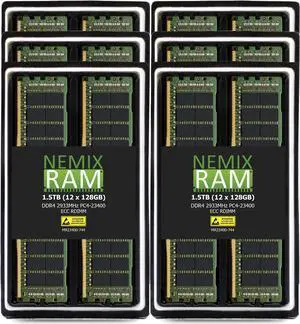 NEMIX RAM 1.5TB (12X128GB) DDR4 2933MHZ PC4-23400 4Rx4 1.2V 288-PIN ECC RDIMM Registered Server Memory KIT NEMIX RAM 1.5TB (12X128GB) DDR4 2933MHZ PC4-23400 4Rx4 1.2V 288-PIN ECC RDIMM Registered Server Memory KIT