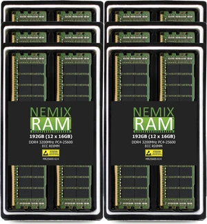 NEMIX RAM 192GB (12X16GB) DDR4 3200MHZ PC4-25600 1Rx4 1.2V 288-PIN ECC RDIMM Registered Server Memory KIT NEMIX RAM 192GB (12X16GB) DDR4 3200MHZ PC4-25600 1Rx4 1.2V 288-PIN ECC RDIMM Registered Server Memory KIT