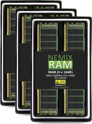 NEMIX RAM 96GB (6X16GB) DDR5 5600MHZ PC5-44800 1Rx8 1.1V 288-PIN ECC RDIMM Registered Server Memory KIT