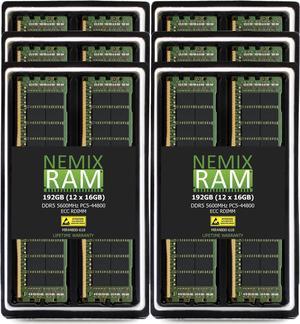 NEMIX RAM 192GB (12X16GB) DDR5 5600MHZ PC5-44800 1Rx8 1.1V 288-PIN ECC RDIMM Registered Server Memory KIT