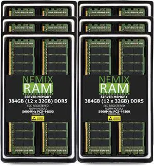NEMIX RAM 384GB (12 x 32GB) DDR5 5600MHz PC5-44800 2Rx8 1.1V 288-PIN ECC RDIMM Registered Server Memory Kit NEMIX RAM 384GB (12 x 32GB) DDR5 5600MHz PC5-44800 2Rx8 1.1V 288-PIN ECC RDIMM Registered Server Memory Kit