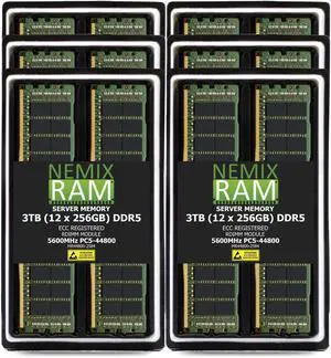 NEMIX RAM 3TB (12 x 256GB) DDR5 5600MHz PC5-44800 4Rx4 1.1V 288-PIN ECC RDIMM Registered Server Memory Kit NEMIX RAM 3TB (12 x 256GB) DDR5 5600MHz PC5-44800 4Rx4 1.1V 288-PIN ECC RDIMM Registered Server Memory Kit