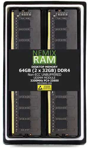 64GB 2X32GB DDR4 3200MHz PC4-25600 2Rx8 1.2V CL22 288-PIN Non-ECC Unbuffered UDIMM NEMIX RAM Desktop PC Memory KIT Compatible with Supermicro X12STE-F / X12STD-F Motherboards - DDR4 3200MHz PC4-25600 64GB 2X32GB DDR4 3200MHz PC4-25600 2Rx8 1.2V CL22 288-PIN Non-ECC Unbuffered UDIMM NEMIX RAM Desktop PC Memory KIT Compatible with Supermicro X12STE-F / X12STD-F Motherboards - DDR4 3200MHz PC4-25600