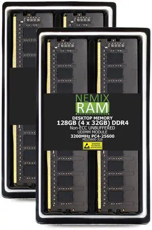 128GB 4X32GB DDR4 3200MHz PC4-25600 2Rx8 1.2V CL22 288-PIN Non-ECC Unbuffered UDIMM NEMIX RAM Desktop PC Memory KIT Compatible with ASUS Pro Q670M-CE D4-CSM Motherboard - DDR4 3200MHz PC4-25600 128GB 4X32GB DDR4 3200MHz PC4-25600 2Rx8 1.2V CL22 288-PIN Non-ECC Unbuffered UDIMM NEMIX RAM Desktop PC Memory KIT Compatible with ASUS Pro Q670M-CE D4-CSM Motherboard - DDR4 3200MHz PC4-25600