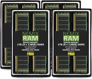 1TB 8X128GB DDR5 4800MHz PC5-38400 2Rx4 1.1V CL40 288-PIN ECC Registered RDIMM NEMIX RAM Server Memory KIT Compatible with Supermicro H13SSW Motherboard 1TB 8X128GB DDR5 4800MHz PC5-38400 2Rx4 1.1V CL40 288-PIN ECC Registered RDIMM NEMIX RAM Server Memory KIT Compatible with Supermicro H13SSW Motherboard