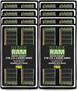 1TB 16X64GB DDR5 4800MHz PC5-38400 2Rx4 1.1V CL40 288-PIN ECC Registered RDIMM NEMIX RAM Server Memory KIT Compatible with Supermicro H14DSG-OM Motherboard 1TB 16X64GB DDR5 4800MHz PC5-38400 2Rx4 1.1V CL40 288-PIN ECC Registered RDIMM NEMIX RAM Server Memory KIT Compatible with Supermicro H14DSG-OM Motherboard