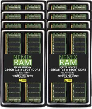 256GB 16X16GB DDR5 4800MHz PC5-38400 1Rx8 1.1V CL40 288-PIN ECC Registered RDIMM NEMIX RAM Server Memory KIT Compatible with Supermicro H14SST-G Motherboard 256GB 16X16GB DDR5 4800MHz PC5-38400 1Rx8 1.1V CL40 288-PIN ECC Registered RDIMM NEMIX RAM Server Memory KIT Compatible with Supermicro H14SST-G Motherboard