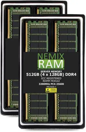 512GB 4X128GB DDR4 3200MHz PC4-25600 2Rx4 1.2V CL22 288-PIN ECC Registered RDIMM NEMIX RAM Server Memory KIT Compatible with Supermicro X12DPFR-AN6 Motherboard - DDR4 3200MHz PC4-25600 512GB 4X128GB DDR4 3200MHz PC4-25600 2Rx4 1.2V CL22 288-PIN ECC Registered RDIMM NEMIX RAM Server Memory KIT Compatible with Supermicro X12DPFR-AN6 Motherboard - DDR4 3200MHz PC4-25600