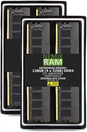 128GB 4X32GB DDR4 2933MHz PC4-23400 2Rx8 1.2V CL21 288-PIN ECC Unbuffered UDIMM NEMIX RAM Memory KIT Compatible with Supermicro X12SCZ-F / X12SCZ-TLN4F Motherboards - DDR4 2933MHz PC4-23400 ECC 128GB 4X32GB DDR4 2933MHz PC4-23400 2Rx8 1.2V CL21 288-PIN ECC Unbuffered UDIMM NEMIX RAM Memory KIT Compatible with Supermicro X12SCZ-F / X12SCZ-TLN4F Motherboards - DDR4 2933MHz PC4-23400 ECC