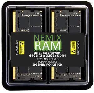 64GB 2X32GB DDR4 2933MHz PC4-23400 2Rx8 1.2V CL21 260-PIN ECC Unbuffered SODIMM NEMIX RAM Memory KIT Compatible with Supermicro X12SCV-W / X12SCV-LVDS Motherboards - DDR4 2933MHz PC4-23400 ECC 64GB 2X32GB DDR4 2933MHz PC4-23400 2Rx8 1.2V CL21 260-PIN ECC Unbuffered SODIMM NEMIX RAM Memory KIT Compatible with Supermicro X12SCV-W / X12SCV-LVDS Motherboards - DDR4 2933MHz PC4-23400 ECC