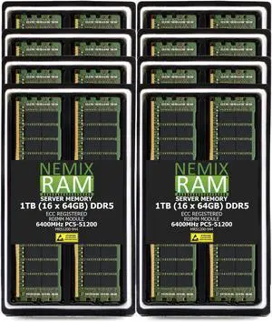 1TB 16X64GB DDR5 6400MHz PC5-51200 4Rx4 1.1V CL52 288-PIN ECC Registered RDIMM NEMIX RAM Server Memory KIT Compatible with Supermicro X14QBH+ Motherboard - DDR5 6400MHz PC5-51200 1TB 16X64GB DDR5 6400MHz PC5-51200 4Rx4 1.1V CL52 288-PIN ECC Registered RDIMM NEMIX RAM Server Memory KIT Compatible with Supermicro X14QBH+ Motherboard - DDR5 6400MHz PC5-51200