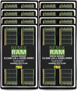 512GB 16X32GB DDR5 6400MHz PC5-51200 2Rx4 1.1V CL52 288-PIN ECC Registered RDIMM NEMIX RAM Server Memory KIT Compatible with Supermicro X14QBH+ Motherboard - DDR5 6400MHz PC5-51200 512GB 16X32GB DDR5 6400MHz PC5-51200 2Rx4 1.1V CL52 288-PIN ECC Registered RDIMM NEMIX RAM Server Memory KIT Compatible with Supermicro X14QBH+ Motherboard - DDR5 6400MHz PC5-51200