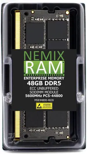 48GB DDR5 5600MHz PC5-44800 2Rx8 1.1V CL46 262-PIN ECC Unbuffered SODIMM NEMIX RAM Memory Compatible with Supermicro X14SAV-TLN4F Motherboard - DDR5 5600MHz PC5-44800 ECC 48GB DDR5 5600MHz PC5-44800 2Rx8 1.1V CL46 262-PIN ECC Unbuffered SODIMM NEMIX RAM Memory Compatible with Supermicro X14SAV-TLN4F Motherboard - DDR5 5600MHz PC5-44800 ECC