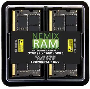 32GB 2X16GB DDR5 5600MHz PC5-44800 1Rx8 1.1V CL46 262-PIN ECC Unbuffered SODIMM NEMIX RAM Memory KIT Compatible with Supermicro X14SAV-LVDS Motherboard - DDR5 5600MHz PC5-44800 ECC 32GB 2X16GB DDR5 5600MHz PC5-44800 1Rx8 1.1V CL46 262-PIN ECC Unbuffered SODIMM NEMIX RAM Memory KIT Compatible with Supermicro X14SAV-LVDS Motherboard - DDR5 5600MHz PC5-44800 ECC