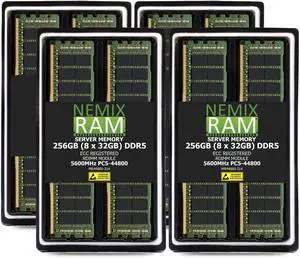 256GB 8X32GB DDR5 5600MHz PC5-44800 1Rx4 1.1V CL46 288-PIN ECC Registered RDIMM NEMIX RAM Server Memory KIT Compatible with ASUS Pro WS W890-SAGE, Pro WS W890E-SAGE SE Workstation Motherboard 256GB 8X32GB DDR5 5600MHz PC5-44800 1Rx4 1.1V CL46 288-PIN ECC Registered RDIMM NEMIX RAM Server Memory KIT Compatible with ASUS Pro WS W890-SAGE, Pro WS W890E-SAGE SE Workstation Motherboard