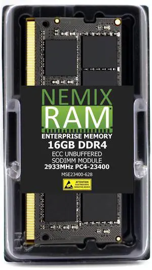 16GB DDR4 2933MHz PC4-23400 1Rx8 1.2V CL21 260-PIN ECC Unbuffered SODIMM NEMIX RAM Memory Compatible with Supermicro X12SCV-W / X12SCV-LVDS Motherboards - DDR4 2933MHz PC4-23400 ECC 16GB DDR4 2933MHz PC4-23400 1Rx8 1.2V CL21 260-PIN ECC Unbuffered SODIMM NEMIX RAM Memory Compatible with Supermicro X12SCV-W / X12SCV-LVDS Motherboards - DDR4 2933MHz PC4-23400 ECC