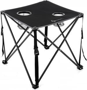 ARROWHEAD OUTDOOR 26" Heavy-Duty Portable Folding Table, 2 Cup Holders, No Sag Surface, Compact, Square, Carrying Case, Steel Frame, High-Grade 600D Canvas