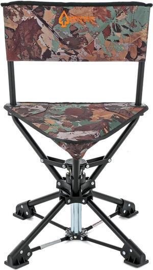 ARROWHEAD OUTDOOR 360° Swivel Hunting Blind Tripod Stool, Folding Chair, No Sink Feet, Carrying Case, Steel Frame, Camo, Fishing, High-Grade 600D Canvas