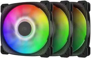 Geometric Future Squama 2505 RGB PWM Fan - Black - 120mm - 3 pack - High Performance - 5V 3pin Addressable RGB - Motherboard SYNC with 5V 3pin - 4pin PWM - with controller - ( GEO-S2505B-3)