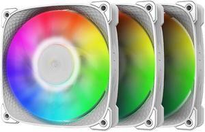 Geometric Future Squama 2505 RGB PWM Fan - White - 120mm - 3 pack - High Performance - 5V 3pin Addressable RGB - Motherboard SYNC with 5V 3pin - 4pin PWM - with controller - ( GEO-S2505W-3)