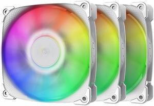 Geometric Future Squama 2501 RGB PWM Fan - White - 120mm - 3 pack - High Performance - 5V 3pin Addressable RGB - Motherboard SYNC with 5V 3pin - 4pin PWM - with controller - ( GEO-S2501W-3)