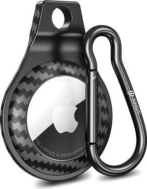 WSKEN for Airtag Case with Keychain 2021,[Anti -Lost] Metal Carbon Fiber Protective Premium Cover Portable Protector Ring for Apple Airtags Accessories- Black
