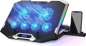Xiaogan C11 Laptop Cooling Pad RGB Gaming Notebook Cooler, Laptop Fan Stand Adjustable Height with 6 Quiet Fans and Phone Holder, Computer Chill Mat, for 15.6-17.3 Inch Laptops - Blue LED Light
