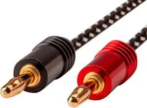 Monoprice Premium Braided Speaker Wire 14AWG - With Gold Plated Banana Plug Connectors - Affinity Series, 2 Pack, 6 Feet