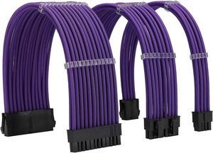 FormulaMod Sleeve Extension Power Supply Cable Kit 18AWG ATX 24P+ EPS 8-P+PCI-E8-P with Combs for PSU to Motherboard/GPU (Purple)