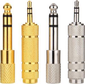 4 Pieces Headphone Adapter 6.35 mm (1/4 Inch) Male to 3.5 mm Female and Audio Stereo Plug 3.5 mm Male to 6.35 mm (1/4 Inch) Female Stereo Jack Adapter for Player Headphone Guitar Amplifier