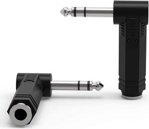 2-Pack 1/4 6.35mm Right Angle Stereo Male Plug to 1/4 6.35mm Stereo Female Jack Audio Adapter