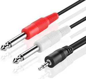 TNP Premium 3.5mm TRS to Dual 1/4 Inch TS Audio Cable (6FT) - Male 3.5mm 1/8" Stereo AUX Auxiliary to 6.35mm 1/4" Y Adapter Connector Wire Cord Plug Jack