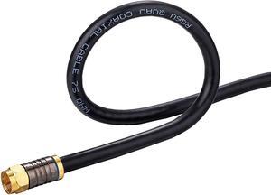 Cables Direct Online RG6 Quad Shield Black Coaxial Cable 15ft Durable, High-Performance, Signal Protection