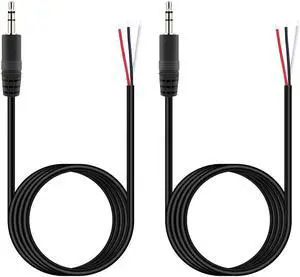 3.5mm 1/8 to Speaker Wire 2-Pack 6FT 3.5mm TRS Stereo Male Plug to Bare Wire Pigtail Connector Adapter Repair 3.5mm Jack Audio Cable for Speaker Headphone Headset Earphone