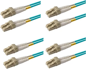 SpeedyFiberTX - 4-Pack 17 Meter Multimode 10G OM3 50/125 Fiber Patch Cable, Duplex LC to LC, Slim Zipcord Aqua LSZH Cable Jacket