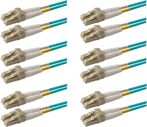 SpeedyFiberTX - 6-Pack 1 Meter Multimode 40G 100G OM4 50/125 Fiber Patch Cable, Duplex LC to LC, Slim Aqua Riser OFNR Cable Jacket