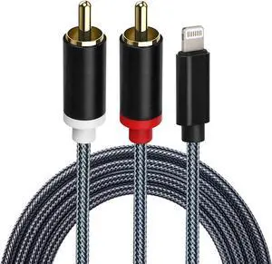 Lightning to RCA Cable Audio Aux Adapter Stereo Y Splitter Adapter for Select iPhone iPad and iPod Models for Power Amplifier Car Home Theater Speaker and More Silver 6FT