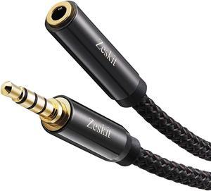 Premium 3.5mm Jack Male to Female AUX Audio Extension Cable TRRS 4 Poles for Headphones with Mic Speakers - 12ft