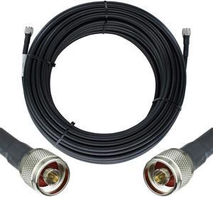 Equivalent Coaxial Cable 100ft - Heavy Duty Ultra Low Loss Coax Cable 50ohm - N Male to N Male - 100 feet Black - for Home and Commercial Signal Booster Installation