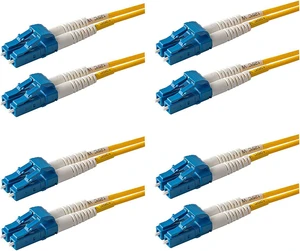 SpeedyFiberTX  4-Pack 2 Feet LC to LC Fiber Patch Cable, Corning SMF-28 Singlemode 9/125um Ultra Optical Fiber, Duplex, Yellow Riser OFNR Cable Jacket