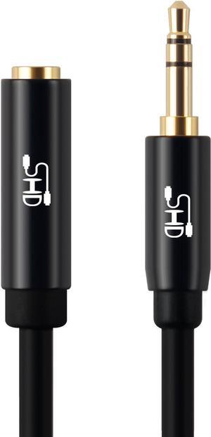 Audio Extension Cable Male to Female 3.5mm Aux Stereo Cable 24K Gold Plated Step Down Design Metal Connectors with High Purity OFC Conductor Black-10Feet