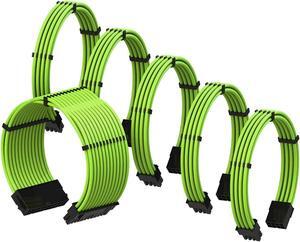 LINKUP - PSU Cable Extension Sleeved Custom Mod GPU PC Braided w/Comb Kit - Compatible with RTX3090?1 x 24 P (20+4)?2 x 8 P (4+4) CPU?3 x 8 P (6+2) GPU Set?30CM 300MM - Green