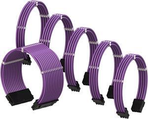 LINKUP - PSU Cable Extension Sleeved Custom Mod GPU PC Braided w/Comb Kit - Compatible with RTX3090?1 x 24 P (20+4)?2 x 8 P (4+4) CPU?3 x 8 P (6+2) GPU Set?50CM 500MM - Purple