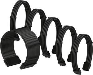 LINKUP - PSU Cable Extension Sleeved Custom Mod GPU PC Braided w/Comb Kit - Compatible with RTX3090?1 x 24 P (20+4)?2 x 8 P (4+4) CPU?3 x 8 P (6+2) GPU Set?30CM 300MM - Black