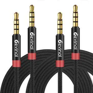 3.5mm TRRS Cable 1/8 inch 4 Pole Auxiliary Cord Aux Mini-Jack Stereo Nylon Braided Male to Male Cable 3.3 FT/ 1M (2 Pack)